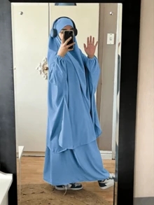 2pcs Nida Fabric Women Loose Comfortable Khimar Abaya Dress Set, Suitable For Outdoor Prayer, Applicable For All Seasons, Muslim Islamic Clothing, Khimar Hijab Prayer Jilbab - 彩色 - 查看 12