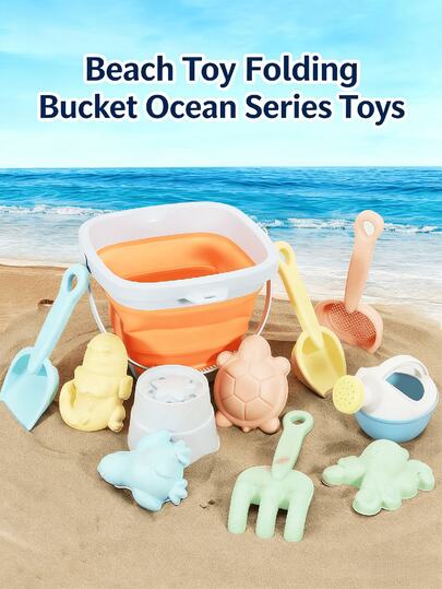 11pcs/Set Kids Beach Folding Bucket Shovel Mold Water Bottle Sand Play Party Tool Set, Suitable For 3-12 Years Old Boys And Girls, Gift (Random Style And Color)