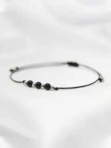 1 pièce Bracelet porte-bonheur en tourmaline noire, un bracelet de cristal d'amulette exquis, un bracelet de pierre de naissance d'octobre, cadeau pour un ami. - Noir 2 - Voir 2
