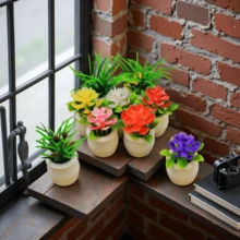 Dollhouse Mini Plant Model Potted Plants, Micro Landscape Potted Plants, Outdoor Artificial Flower Potted Plants, Artificial Green Plants, Mini Green Plant Potted Plants, Dollhouse Decor Accessories, Micro Scene Photography Props, Artificial Small Potted Plants Micro Landscape Decor - Multicolor - View 1