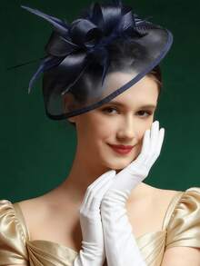 一顶女士羽毛网纱魅力帽，带夹子，适合鸡尾酒会/下午茶会佩戴，日常出行、派对聚会、拍照、优雅休闲，四季皆宜，发饰，德比帽/迷你帽/药盒帽/迷你高顶礼帽/迷你贝雷帽，小巧高顶礼帽，学习用品，礼品，婚礼，派对 - A - 查看 7