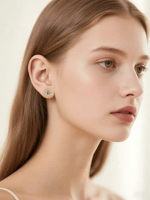 S925 Sterling Silver Four-Leaf Clover Moissanite Earrings, Minimalist Elegant Cubic Zirconia Earrings, Gift Box Packaging For Women - Multicolor - View 6