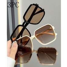 3pcs Plastic Oversized Geometric Leopard Print Retro Timeless Glasses Set, Suitable For Carnival Party, Outdoor Travel, Halloween - 3pcs - View 2