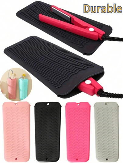 Tragbare Silikon-Hitzebeständige Matte, Doppelschicht-Isolationspad mit Reise-Aufbewahrungstasche, hitzebeständig bis zu 480°F, rutschfeste Untersetzer-Matte für Kosmetiktasche und Haarstyling-Etui