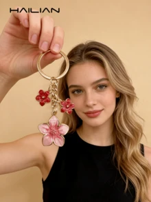 HAILIAN 1个樱花造型钥匙扣，轻巧优雅的樱花设计，适合挂在包包上，也可作汽车钥匙链，情侣礼物，生日礼物，节日礼物。 - 玫紅色 - 查看 5