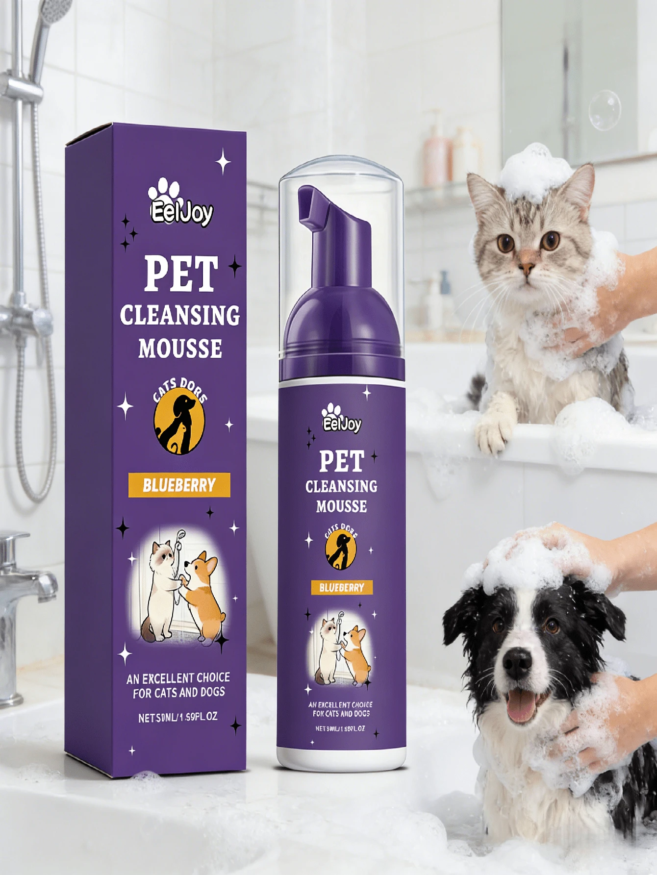 EelJoy Pet Grooming Mousse, Gentle Ingredients Clean Odor, Keep Pet Fur Smooth And Shiny