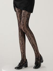 新款春夏渔网袜，法式复古花卉藤蔓图案，竖条纹镂空针织连裤袜 - 彩色 - 查看 8