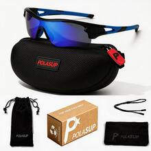 1pc POLASUP Fashion Geometric Sports Cycling Half-Frame Eyeglasses, Suitable For Cycling, Running, Outdoor Activities, Includes Hard Case, Storage Bag, Glasses Strap And Cleaning Cloth, Unisex Stylish Goggles - Multicolor - View 4