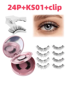 3 Pairs Magnetic False Eyelashes, Natural Style, Reusable, Comes With Eyelash Curler And 5 Eyelash Brushes, No Glue Needed, Assorted Styles, Easy To Wear And Remove, Natural Makeup Effect, Suitable For Daily, Party, Stage, Banquet Makeup, Also Suitable As Women's Day/Valentine's Day/Music Festival/Christmas/Christmas Eve/Thanksgiving Gift - 黑色 - 查看 13