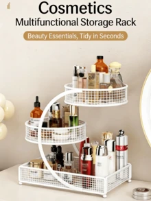 Luxury 3-Tier Rotating Cosmetic Storage Rack | Large Capacity Iron Wire Basket Makeup Organizer - Multicolor - View 4