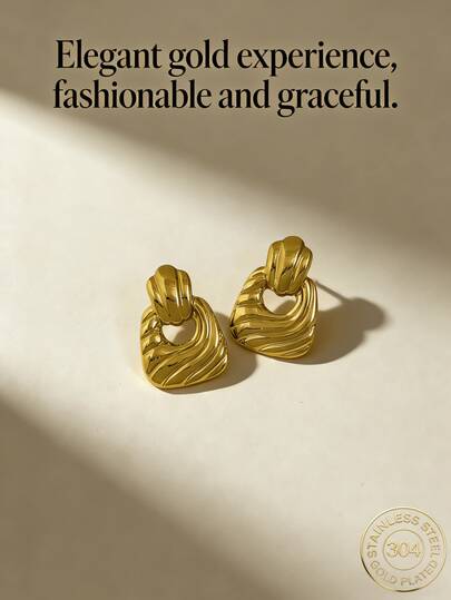 优雅镀金耳环，不锈钢镀金耳钉，优雅耳环，低过敏性，不含镍，哑光耳钉，粗款女士镀金耳钉，优雅几何图案轻盈低过敏性耳钉，复古珠宝舞会礼物，女士耳钉，时尚粗款独特吊坠耳钉，女士镀金耳环套装，精致镀金水滴耳环，低过敏性耳钉，时尚珠宝，女士礼物，派对礼物
