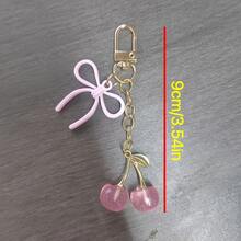 【新款粉色水晶樱桃钥匙扣，可爱粉色蝴蝶结吊坠钥匙圈，甜美时尚女士钥匙扣】 - 粉色 - 查看 4