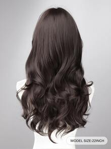 26英寸黑红渐变波浪假发，中分刘海，耐热蓬松合成假发，适合日常、派对、圣诞节角色扮演 - 黑棕色 - 查看 3