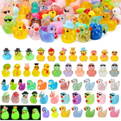 30pcs Glow-In-The-Dark Creative Mini Duck Figurines, Assorted Resin Designs Including Hats, Fashion Glasses, Nurse, Pirate, Suitable For DIY Crafts, Home Decor, Office Desk, Car Interior, Outdoor Gardening, Dollhouse Fairy Garden Decoration