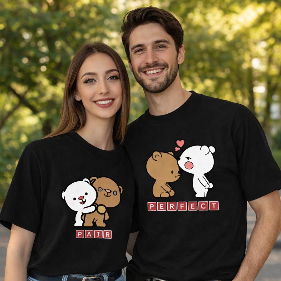 Camiseta con diseño de pareja de osos a juego, camisetas para parejas para uso diario, regalos de cumpleaños, regalos de Halloween o como camiseta conmemorativa para amigos o seres queridos. También adecuada como suéter. Entrega rápida. - Hombre Oscuro - Ver 1