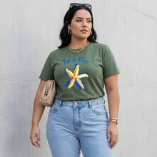 Women's Plus Size Cotton T-Shirt Spring Comfort Basic Elegant Casual "PARLAMER" - 綠色 - 查看 1