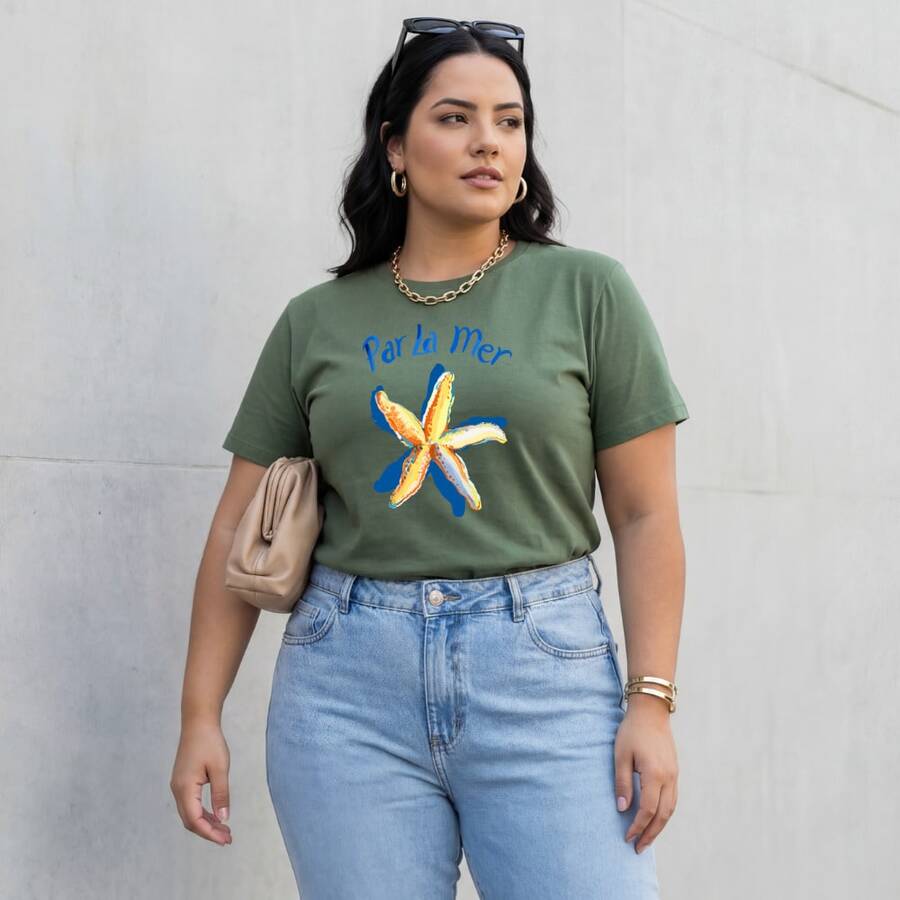 Women's Plus Size Cotton T-Shirt Spring Comfort Basic Elegant Casual "PARLAMER" - 綠色 - 查看 1