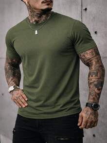 Men's Basic Crew Neck T-Shirt, Premium Cotton, 20 Color Options To Choose From - CÁMARA VERDE MILITAR - Ver 1