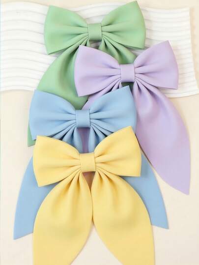 4 piezas Pinzas para el cabello con lazo de cola larga suave, pinzas para el cabello de metal vintage, bandas para el cabello de seda, accesorios elegantes para el cabello, adecuados para niñas, bodas, fiestas, Eid, festivales y uso diario casual, lazo verde, lazo morado, lazo azul, lazo amarillo