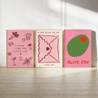 Set de 3 piezas de pintura decorativa para dormitorio, póster para sala de estar, arte de pared elegante y romántico, hermosa pintura decorativa de pared con patrón rosa y oliva, decoración para dormitorio, adecuado para decoración del hogar, decorador de habitaciones, decoración de sala de estar, decoración de baño, decoración de pared, arte de pared opcional con marco.