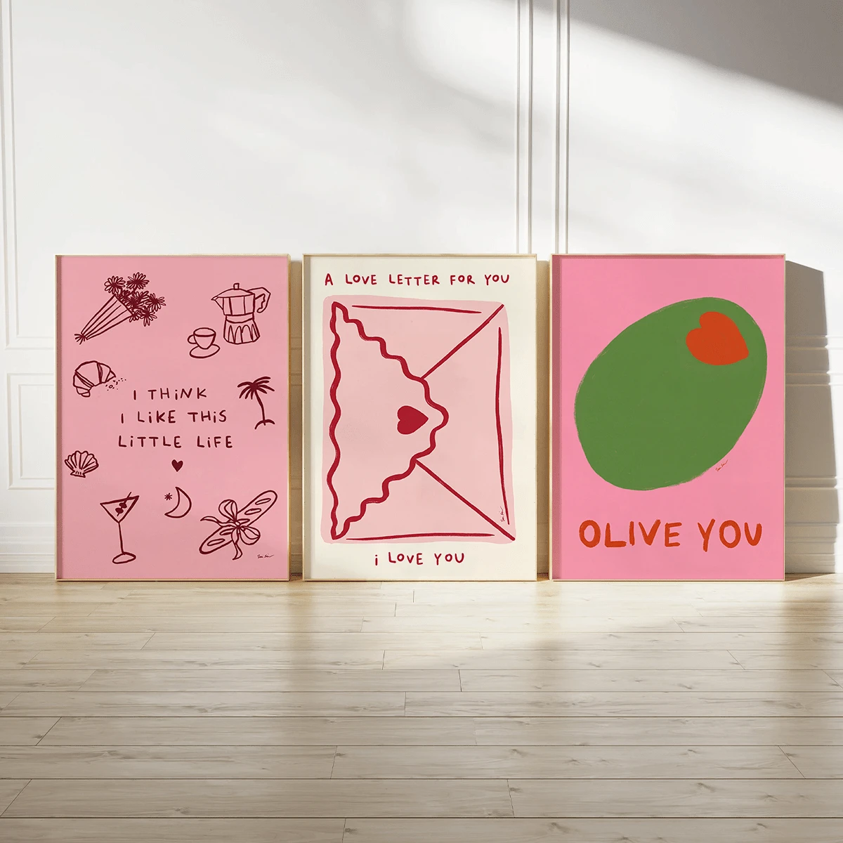 Bộ 3 tranh trang trí phòng ngủ, tranh poster phòng khách, tranh nghệ thuật treo tường thời trang và lãng mạn, tranh trang trí tường màu hồng đẹp mắt, tranh trang trí họa tiết ô liu hồng, trang trí ký túc xá, phù hợp cho trang trí nhà cửa, trang trí phòng ngủ, trang trí phòng khách, trang trí phòng tắm, trang trí tường, tranh treo tường có khung tùy chọn. - A - Xem 1