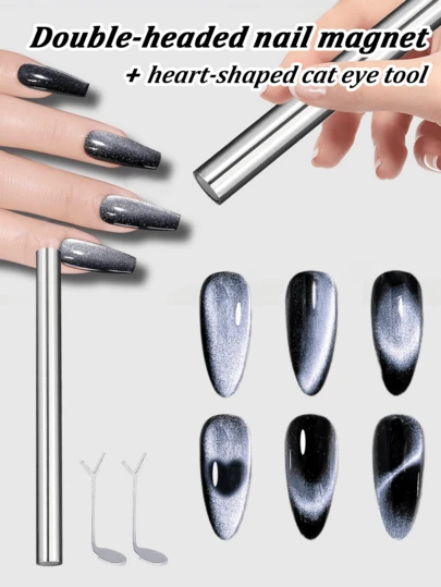 3pcs 3D Magnetic Cat Eye Gel Polish Nail Art With Heart Shaped Cat-Eye Tool, Multifunctional Cat Eye Gel Nail Polish Magnet Pen, 3D Magnetic Nail Polish Stick For Home DIY, Salon, Studio, Nail Art Design Tools