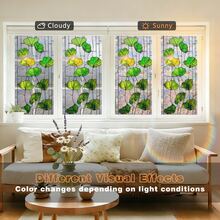 1/4片装热带花卉图案彩色玻璃窗膜，可重复使用静电吸附式隐私膜，适用于卧室、厨房、浴室、书房，为家居装饰增添清新气息 - 多色 - 查看 8