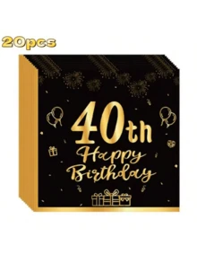 20pcs Gold Embossed "Happy Birthday 18/21/30th Anniversary" Disposable Paper Napkins, Suitable For Parties And Gatherings - Black - View 14
