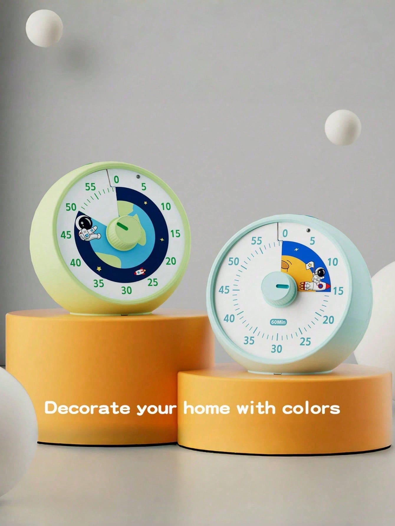 60分钟可视计时器，适用于教室、办公室、厨房、桌面，可用作儿童时间管理工具，静音运行，番茄钟计时器，行星图案 - 彩色 - 查看 1