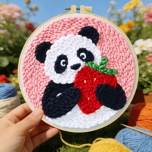 Kit de bordado de aguja de perforación DIY, adecuado para principiantes, incluye aguja de perforación, hilo, instrucciones, aro de bordado y tela preimpresa con patrones de gato, panda y perro, conjunto de manualidades creativas para decoración de pared del hogar y regalos, kit de bordado de aguja de perforación plana 2D/kit de inicio/kit divertido, 20X20cm (7.87X7.87 pulgadas) - 20 x 20 cm - Ver 15