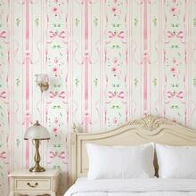 1卷44.5厘米宽自粘墙纸，粉色条纹蝴蝶花卉墙贴，可移除且易于粘贴，防水且易于清洁，适用于卧室、儿童房的DIY墙面装饰 - 櫻花序 - 查看 7