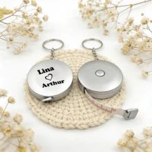 Metallic Soft Ruler, Plastic Soft Ruler, Customized Soft Ruler, Customized Name, Gift Soft Ruler, Personalized Wedding Party Favor Gift, Round Pocket Tape Measure Keychain, Retractable Household Measuring Tape, Easy-To-Read Measuring Tape - Grey - View 8