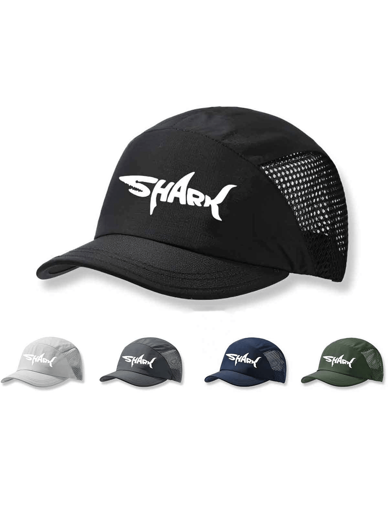 1顶纯色鲨鱼图案字母印花棒球帽，涤纶网眼布材质，百搭日常佩戴，适合作为礼物送给家人、朋友、男女朋友，也适合作为圣诞节、母亲节、父亲节、教师节、生日礼物。 - 彩色 - 查看 7