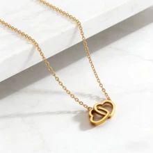 1 chiếc vòng cổ mặt dây chuyền hình trái tim đôi lãng mạn tối giản, thích hợp cho nữ giới đeo hàng ngày. - Vàng - Xem 5