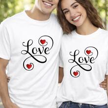 Camiseta con estampado de corazones a juego para parejas, ideal para uso diario, regalos de cumpleaños, regalos de Halloween o como camiseta conmemorativa para amigos o seres queridos. También es adecuada como suéter. Entrega rápida. - Mujer blanca - Ver 6
