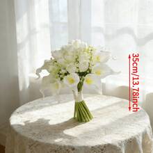 Realistic Touch, Suitable For Bride, Bridesmaid Wedding, White Calla Lily & Tulip Handmade Artificial Bridal Bouquet, Wedding Accessory - White - View 8