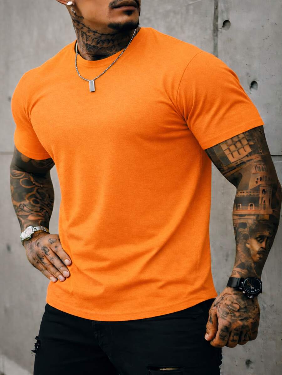 Men's Basic Crew Neck T-Shirt, Premium Cotton, 20 Color Options To Choose From - 橙色攝影機 - 查看 1