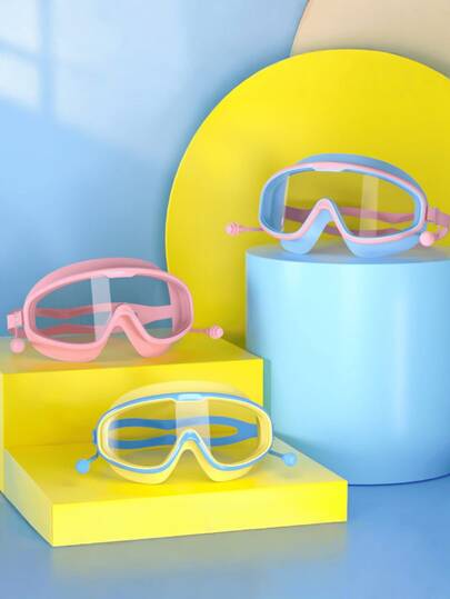 1 Set/PU Coated Swimming Cap + Silicone Swimming Goggles, Waterproof Anti-Fog Swimming, Suitable For 15 Years Old And Below, High Definition Large Frame Swimming Goggles, Diving Swimming Cap Set