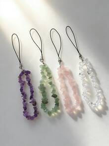 水晶碎石手机链 绿色东陵手机挂绳 防丢腕带水晶链 女士款，精致手机壳挂绳吊坠（随机绳款） - 彩色 - 查看 2