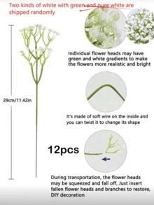 60支仿真白色满天星，带茎，大花束，仿真花，适用于家居、办公室、户外花园、婚礼、生日派对装饰 - 白色 - 查看 13