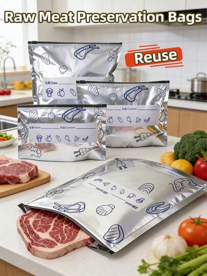 45 piezas Bolsas de almacenamiento de alimentos de aluminio reutilizables - Bolsas de almacenamiento de alimentos de aluminio antibacterianas con cierre hermético, bolsas esenciales para empacar y preservar alimentos en la cocina