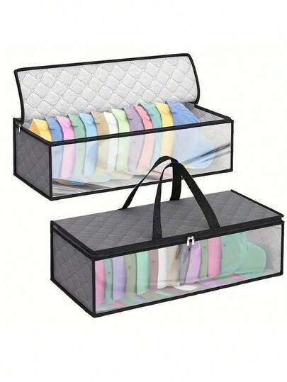 1pc Large Hat Storage Boxes, Wardrobe Hat Organizer With Clear View Window, Detachable Divider, Dual Zipper, Portable Carry Handles