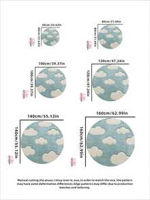 1件柔和蓝色背景布，饰以3D白色云朵图案，清新治愈风格，适合亲子游戏区等场景；圆形地毯，饰以粉彩云朵图案，法式奶油色优雅圆形地毯，装饰地毯 - 彩色 - 查看 5