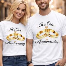 Camiseta con diseño de anillo y corazón para parejas en su aniversario. Camisetas de pareja para uso diario, regalos de cumpleaños, regalos de Halloween, o como camiseta conmemorativa para amigos o seres queridos. También adecuada como suéter. Entrega rápida. - Mujer blanca - Ver 1