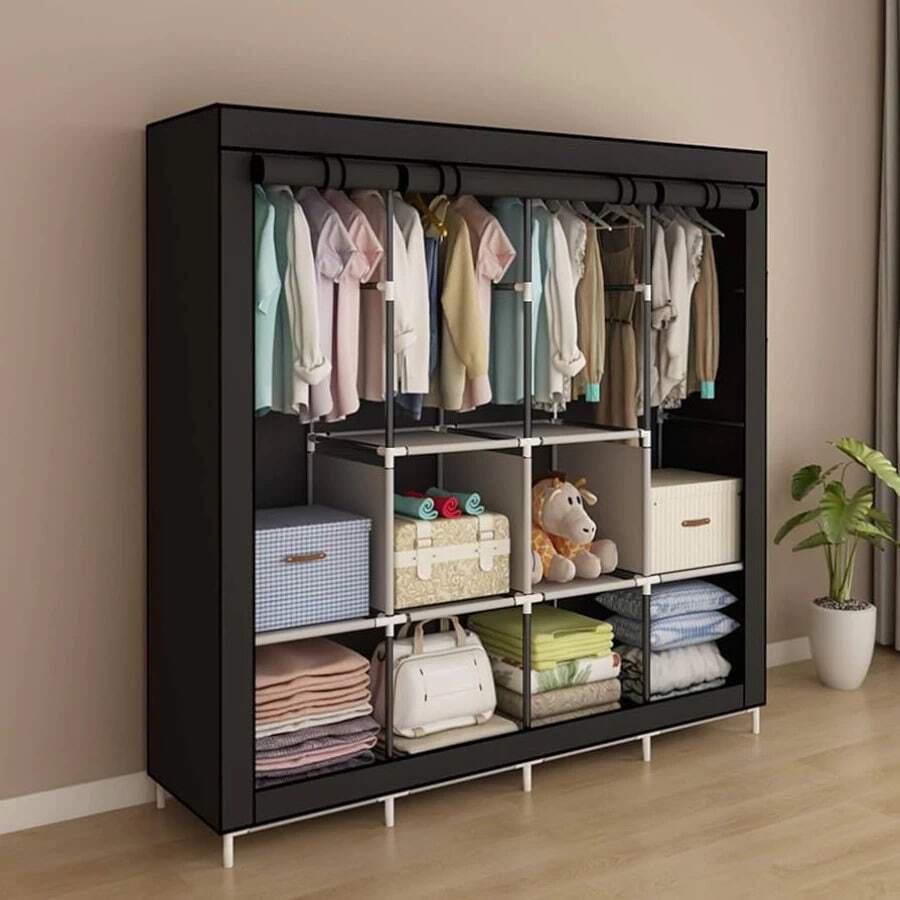 Folding Wardrobe Closet For Organizing Clothes With Zipper - 170X45X170 BLACK - View 1