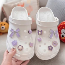 10pcs Set Cute Light Purple Bow Decorations - Y2K Style Star & Flower Decor, Suitable For Teenage Shoes Decoration - Mauve Purple - View 4