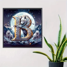 1件套全新狼与大写字母B主题钻石画套装，5D圆形水晶钻石马赛克DIY工艺品，适合制作手工礼品，装饰客厅、卧室，可用于宰牲节、父亲节、母亲节、婚礼、五一劳动节、复活节、圣诞节、情人节等场合，无框。 - 查看 8