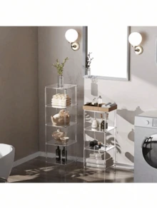 4-6层透明亚克力书架，小型家用书柜，独立转角置物架，适用于客厅、卧室、浴室、小空间，可作展示架 - 彩色 - 查看 7