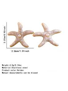 1 Set Asymmetrical Starfish Design Stainless Steel & Plastic Earrings, Fashionable & Elegant, Suitable For Women's Beach Vacation, Gathering With Friends, Or Beach Dates - Yellow Gold - View 15