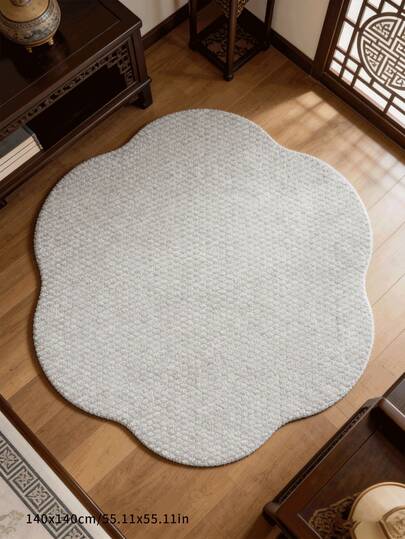 1pc Cream-Colored Soft Petal-Shaped Rug, Pure White Granular Texture Wavy Edge Floor Mat, Suitable For Bedroom, Living Room, Vanity, Ins-Style Minimalist Decor, Washable Carpet For Living Room